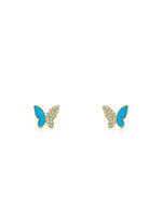 Load image into Gallery viewer, 14K Gold and Diamond Turquoise Butterfly Earrings
