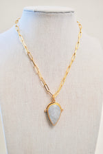 Load image into Gallery viewer, Teardrop Moonstone Pendant Paperclip Chain Necklace
