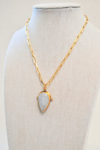 Teardrop Moonstone Pendant Paperclip Chain Necklace