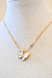 Butterfly Mother of Pearl & Diamond Necklace