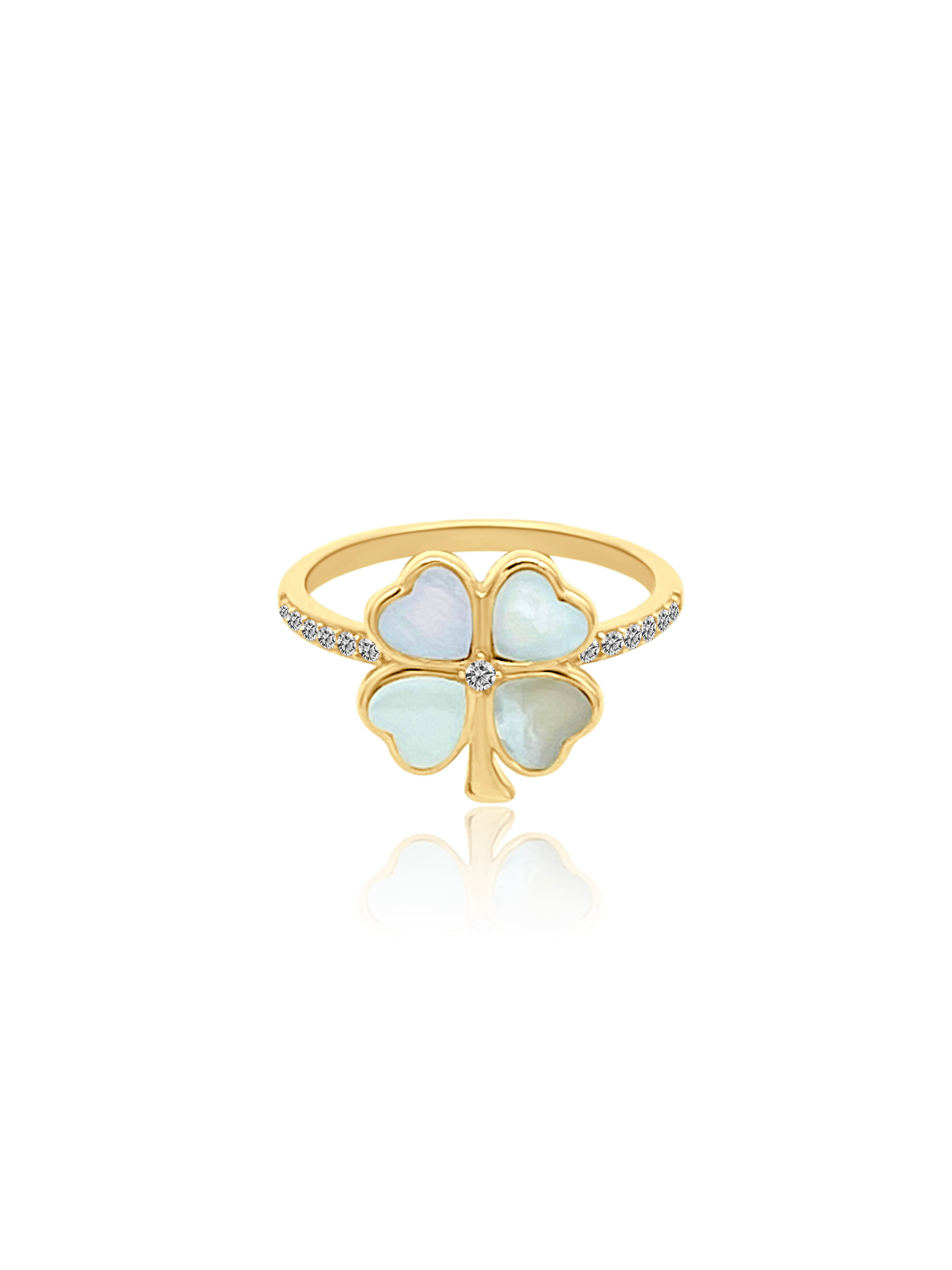 Diamond Mother of Pearl Clover Ring