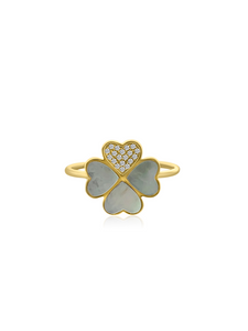 Diamond Mother of Pearl Clover Ring