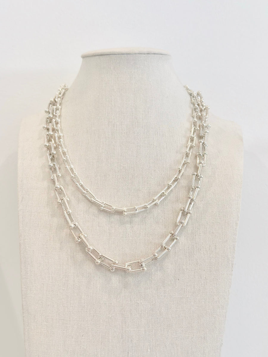 Pearl Sterling Silver Chunky Link Chain Necklace plated in 14K Gold