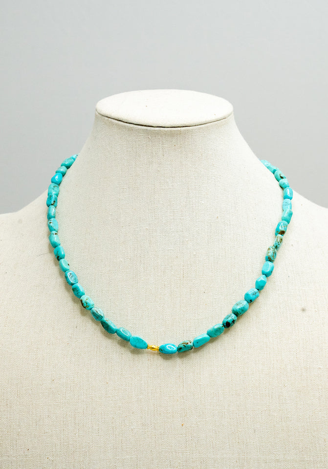 King Man Turquoise & 18K Gold Bead Necklace