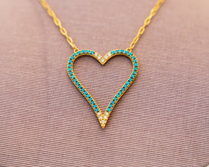 14K Turquoise and Diamond Heart Necklace