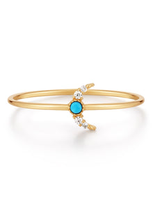 Turquoise & White Sapphire Crescent Moon Ring