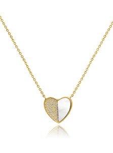 Diamond and Mother of Pearl Folded Heart Necklace