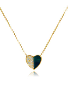 Diamond and Malachite Folded Heart Necklace
