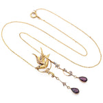 Load image into Gallery viewer, Antique Victorian Garnet, Seed Pearl &amp; Yellow Gold Swallow Lavaliere Necklace
