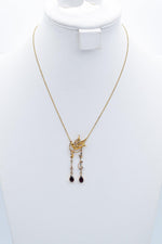 Load image into Gallery viewer, Antique Victorian Garnet, Seed Pearl &amp; Yellow Gold Swallow Lavaliere Necklace

