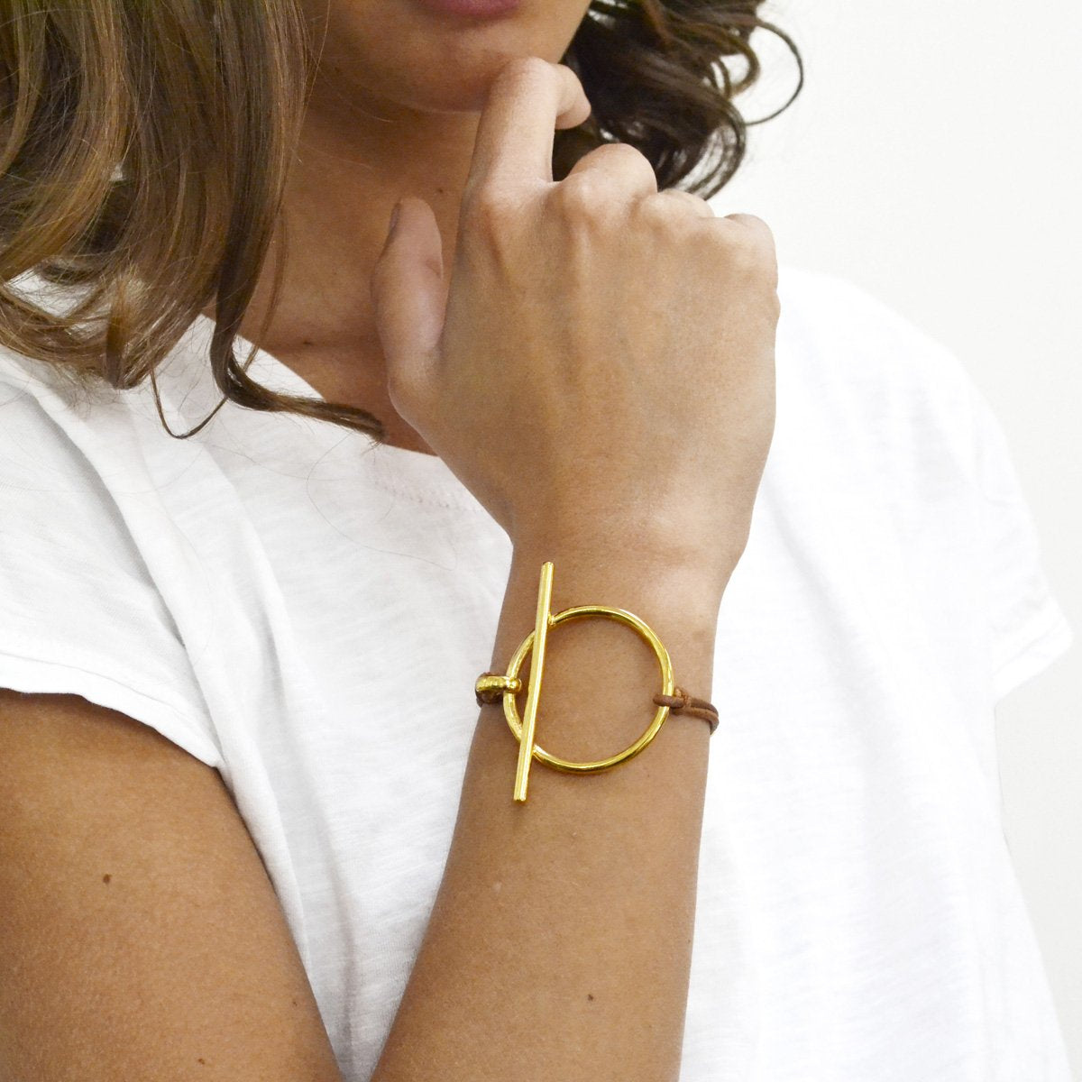 Gold Leather Chain Bracelet