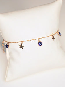 14k Eye & Star Charm Bracelet