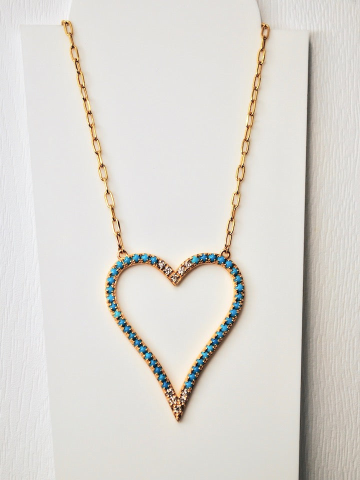 14K Turquoise and Diamond Heart Necklace
