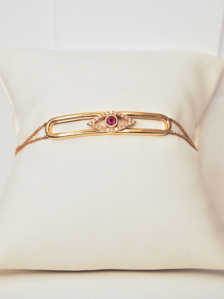 14k Gold Ruby & Diamond Eye Bracelet