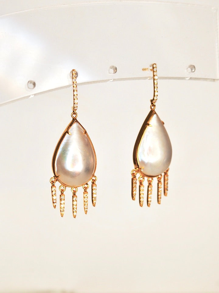 Teardrop Pearl Diamond Earrings