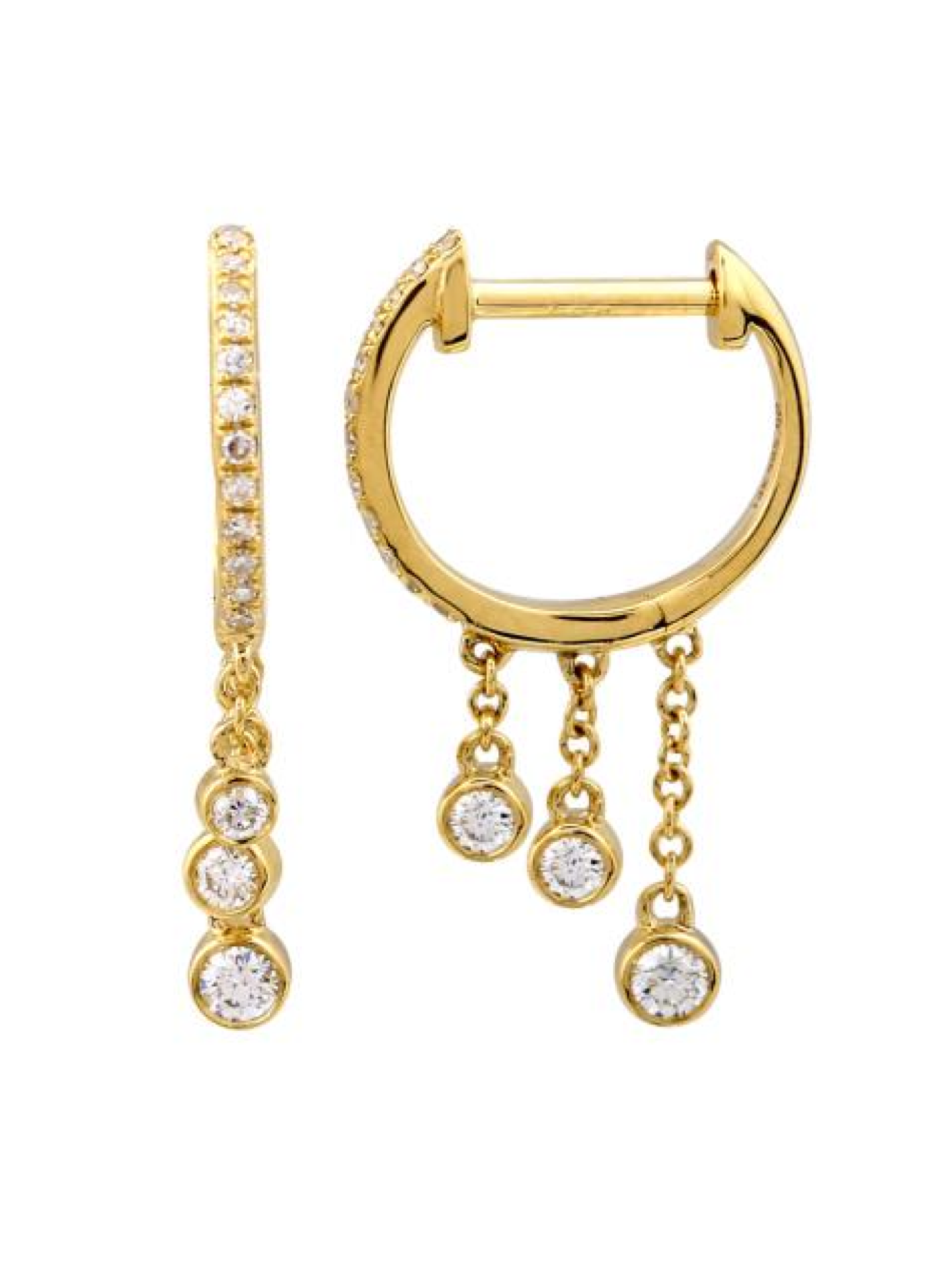 Diamond Bezel Dangling Huggie Earrings