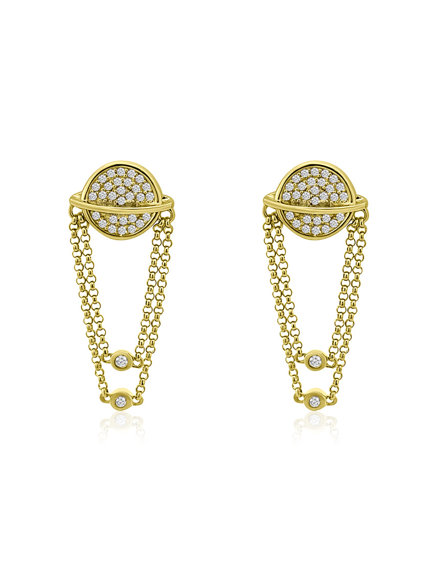 Diamond Saturn Drop Earrings