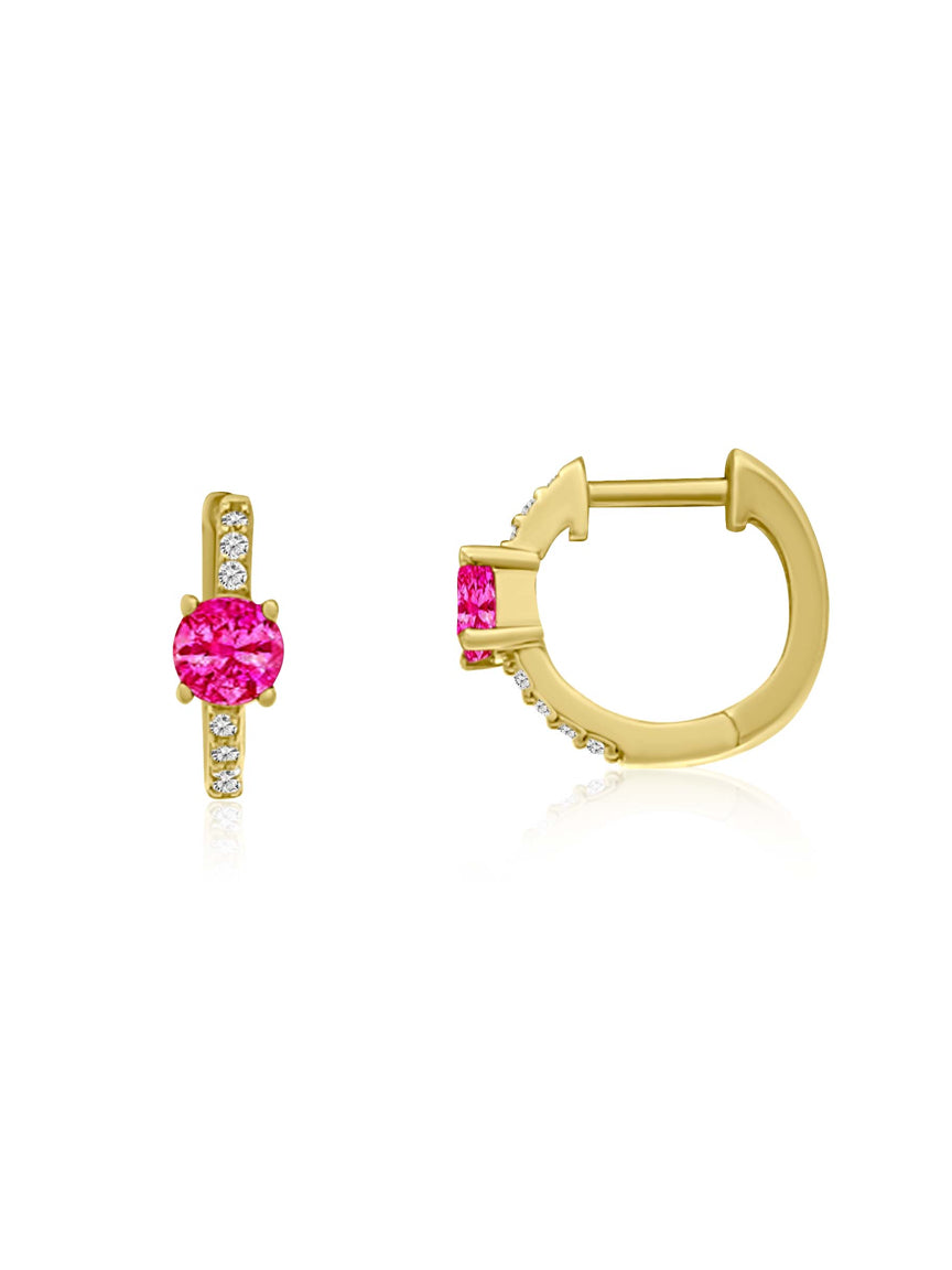 Diamond Ruby Huggie Earrings