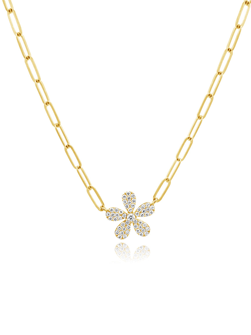 Diamond Floral Paperclip Chain Necklace