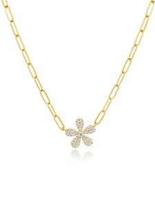 Diamond Floral Paperclip Chain Necklace