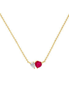 Ruby Heart & Diamond Pear Necklace