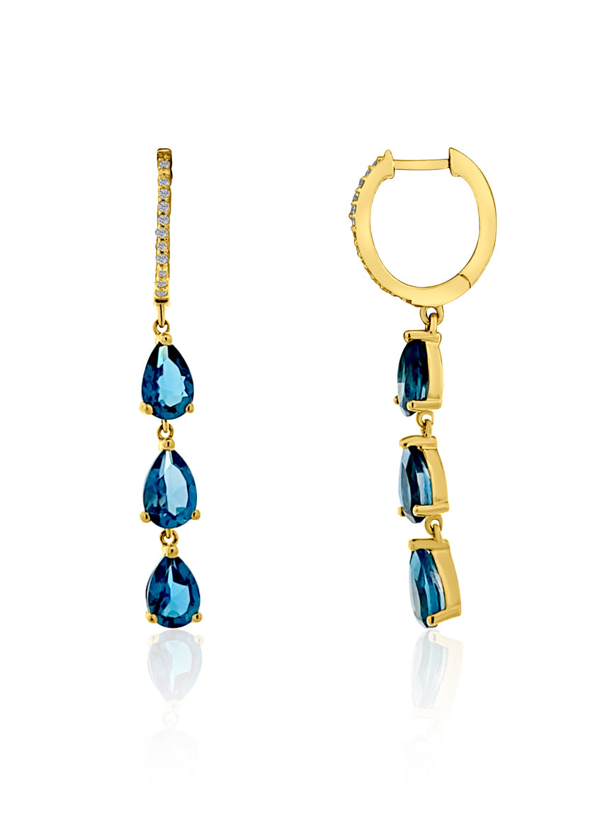 Diamond Blue Topaz Pear Dangle Earrings