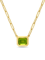 Load image into Gallery viewer, Emerald Cut Peridot Bezeled Pendant Necklace
