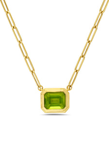 Emerald Cut Peridot Bezeled Pendant Necklace