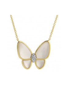 Mother of Pearl & Bezeled Butterfly Diamond Necklace