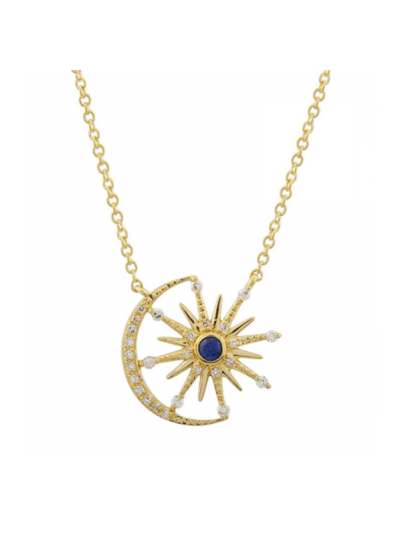 14K Gold Moon & Sapphire Star Necklace