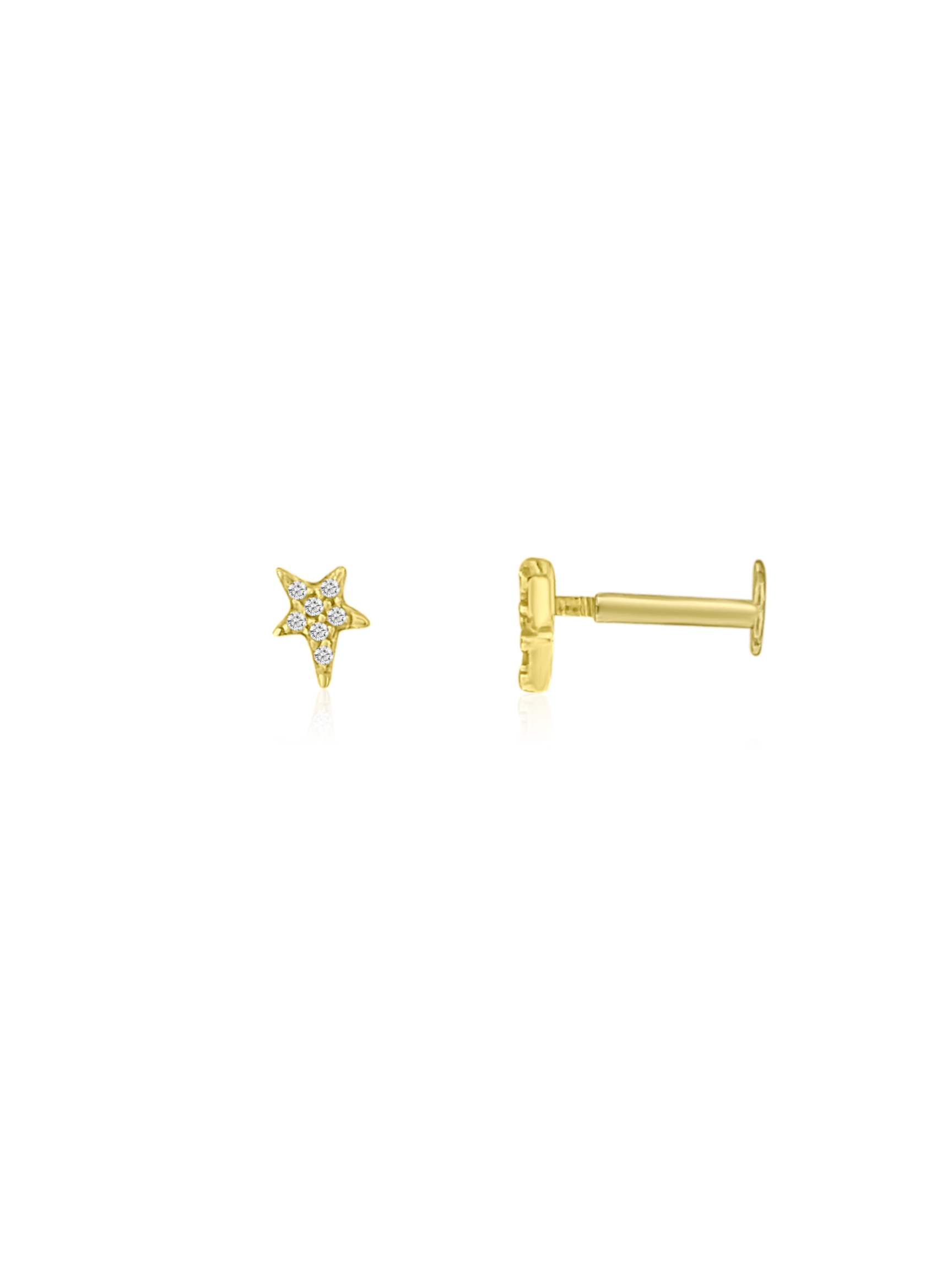 14K Gold + Diamond Star Flat Back Stud Earrings