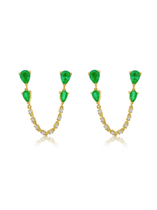 Diamond Double Pear Emerald Earrings
