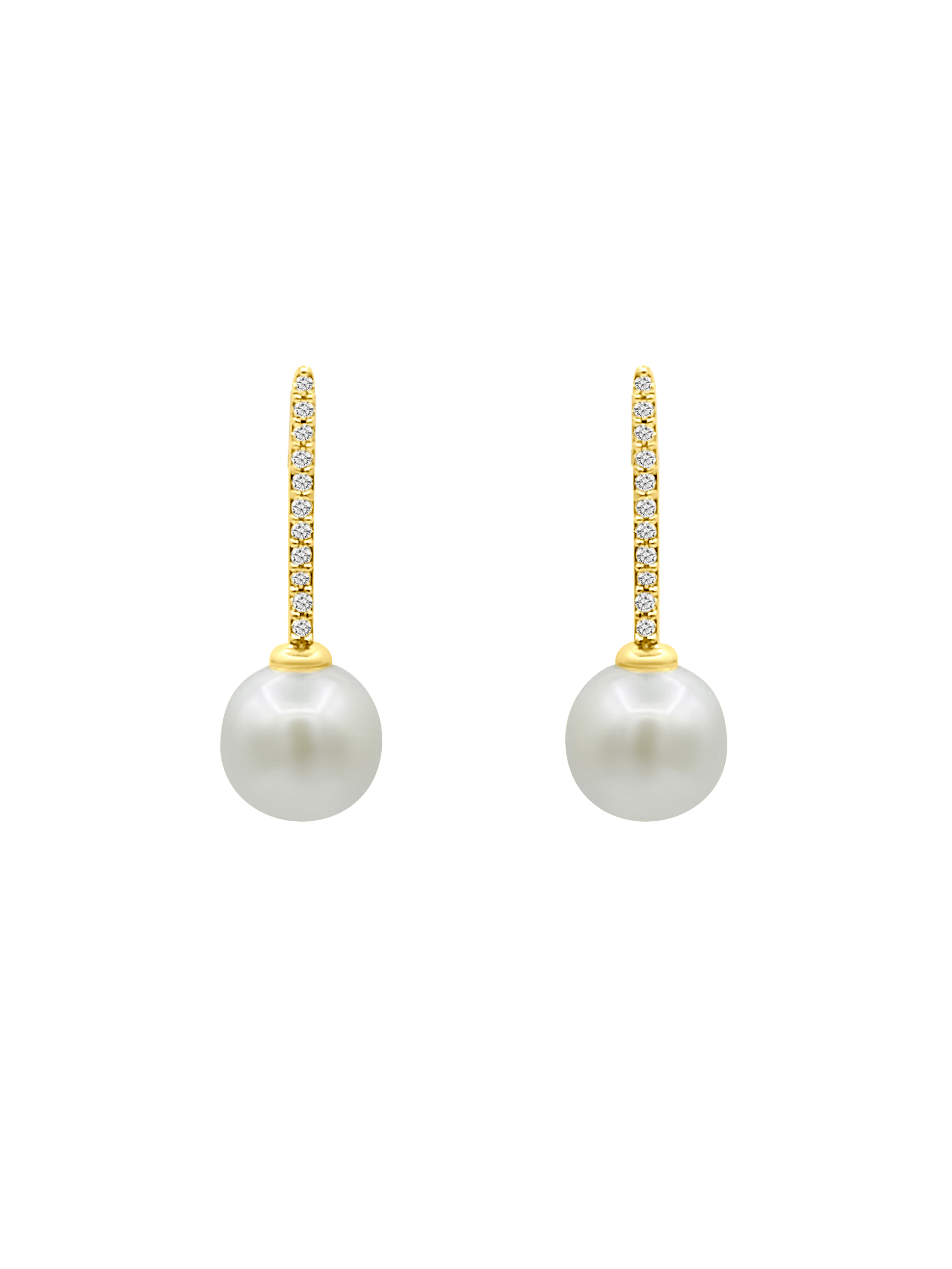 14K Gold + Diamond Bar Pearl Earrings