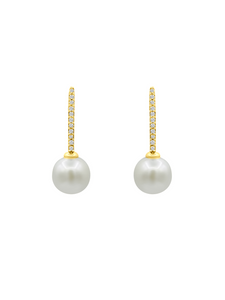 14K Gold + Diamond Bar Pearl Earrings