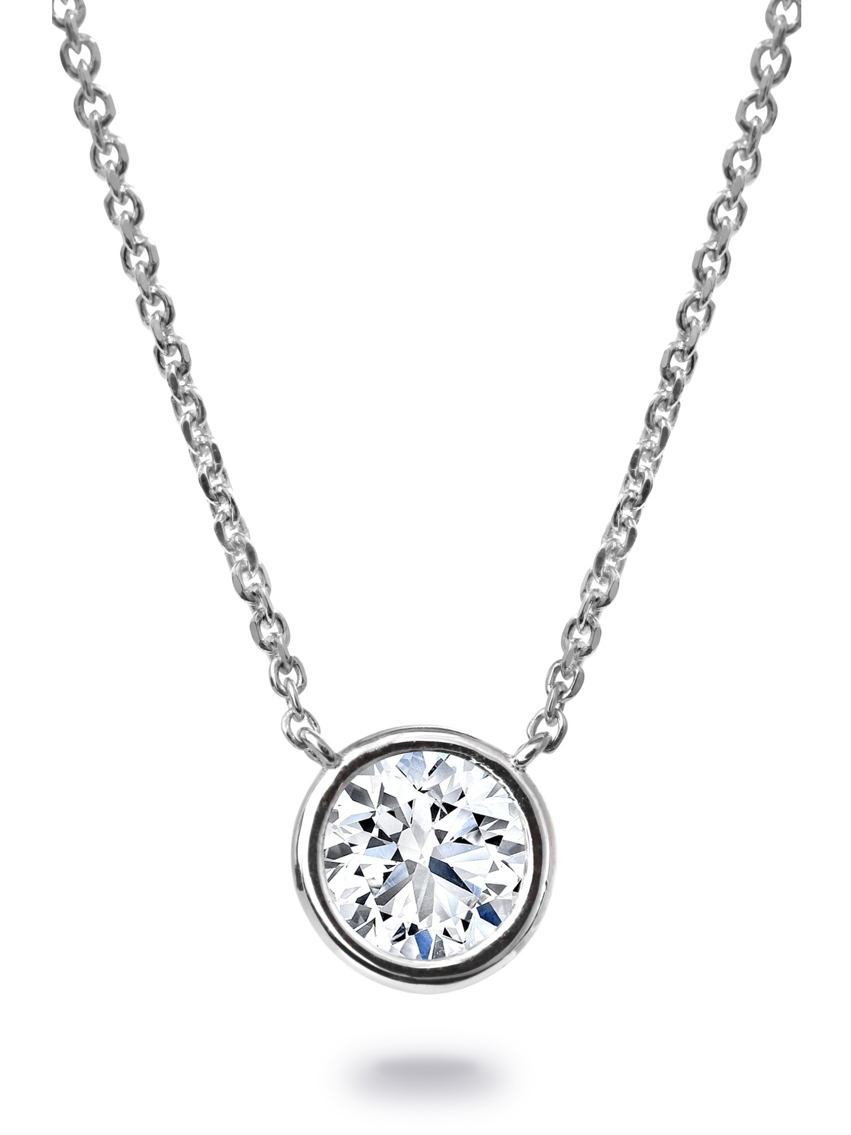 GIA Bezel Diamond Necklace - White Gold