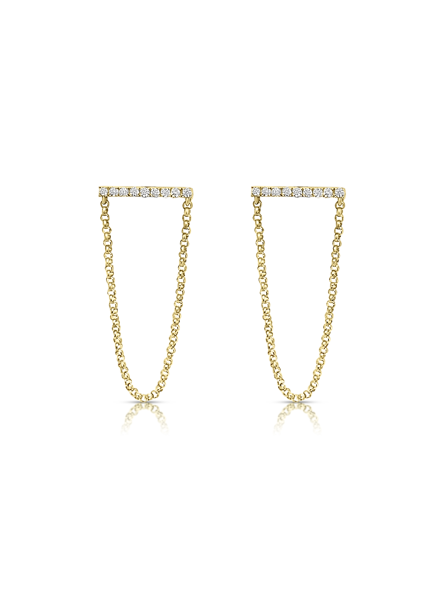 14K Gold + Diamond Bar Chain Earrings