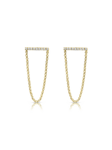 14K Gold + Diamond Bar Chain Earrings