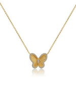 Load image into Gallery viewer, 14k Yellow Gold Fluted Diamond Butterfly Necklace
