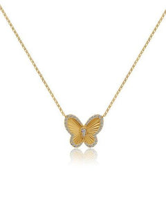 14k Yellow Gold Fluted Diamond Butterfly Necklace