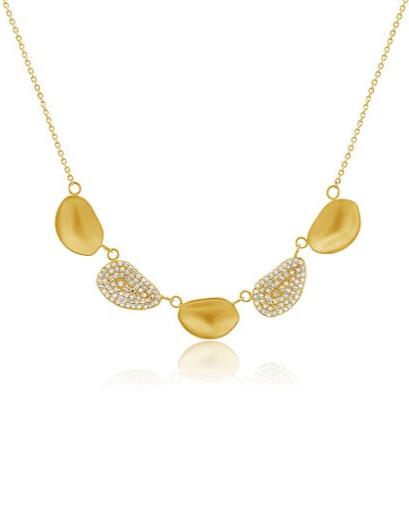 14K Yellow Gold Alternating Organic Shaped Diamond Necklace