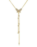 Load image into Gallery viewer, Diamond Butterfly Lariat Necklace with Double Diamond Chain
