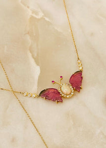 Watermelon Tourmaline Butterfly Necklace