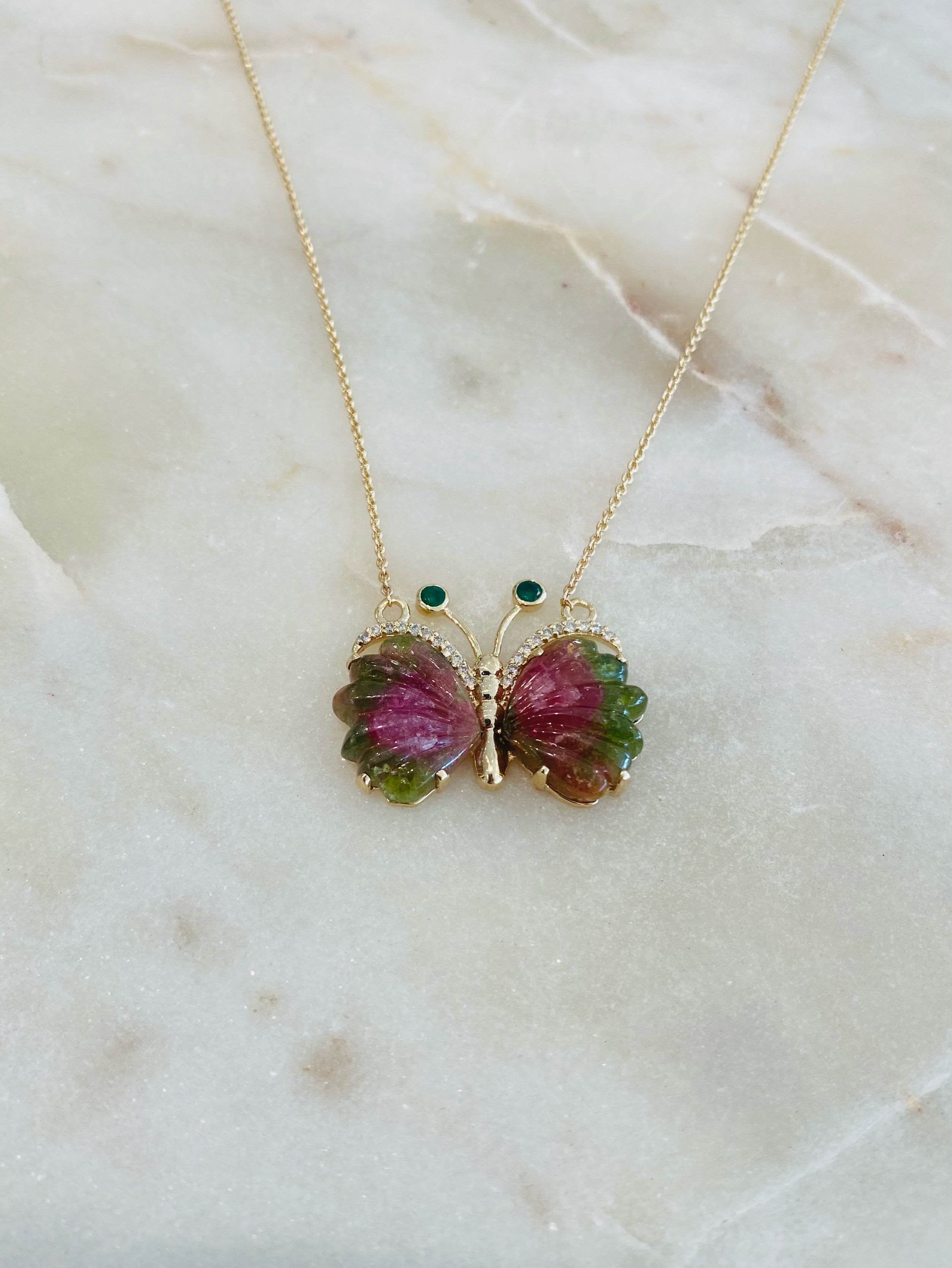 Watermelon Tourmaline Butterfly Necklace