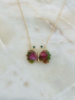 Load image into Gallery viewer, Watermelon Tourmaline Butterfly Necklace
