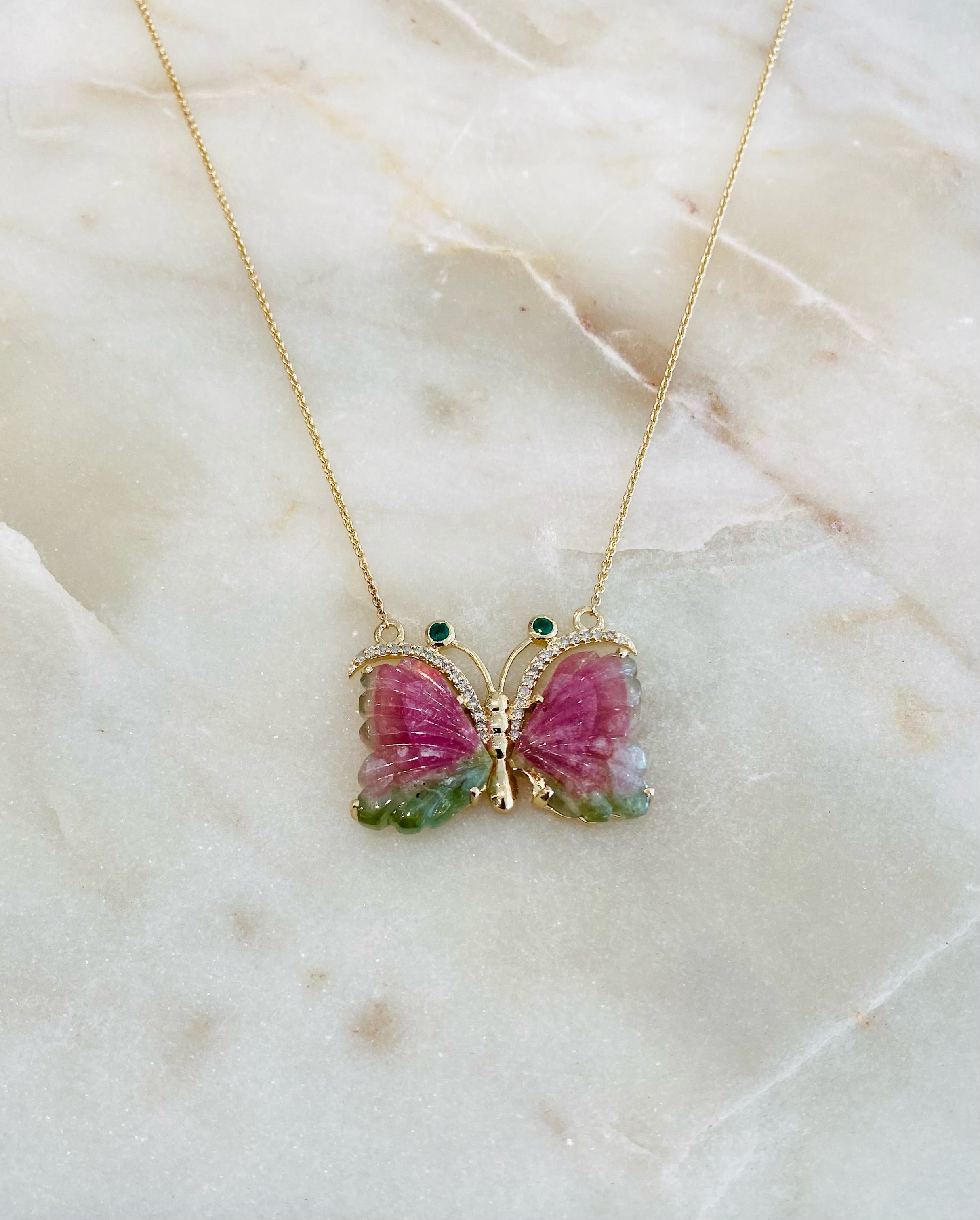 Watermelon Tourmaline Butterfly Necklace