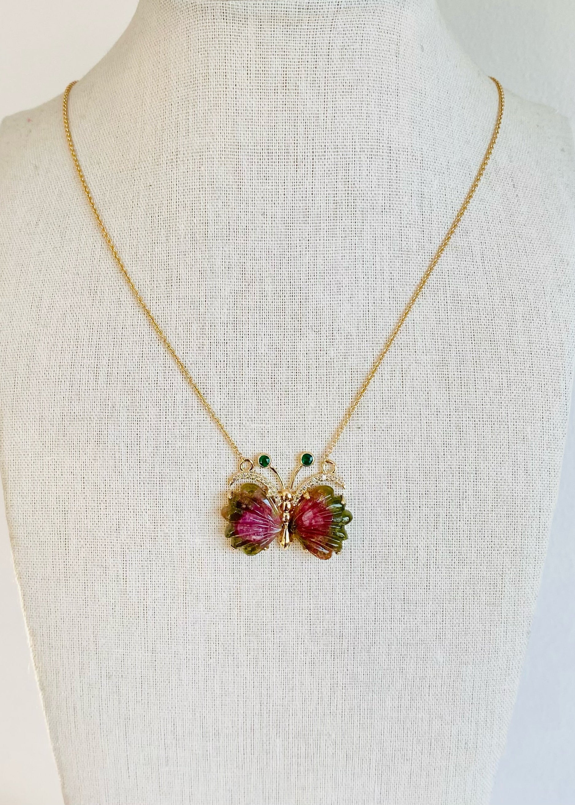 Watermelon Tourmaline Butterfly Necklace