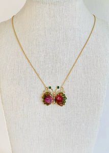 Watermelon Tourmaline Butterfly Necklace