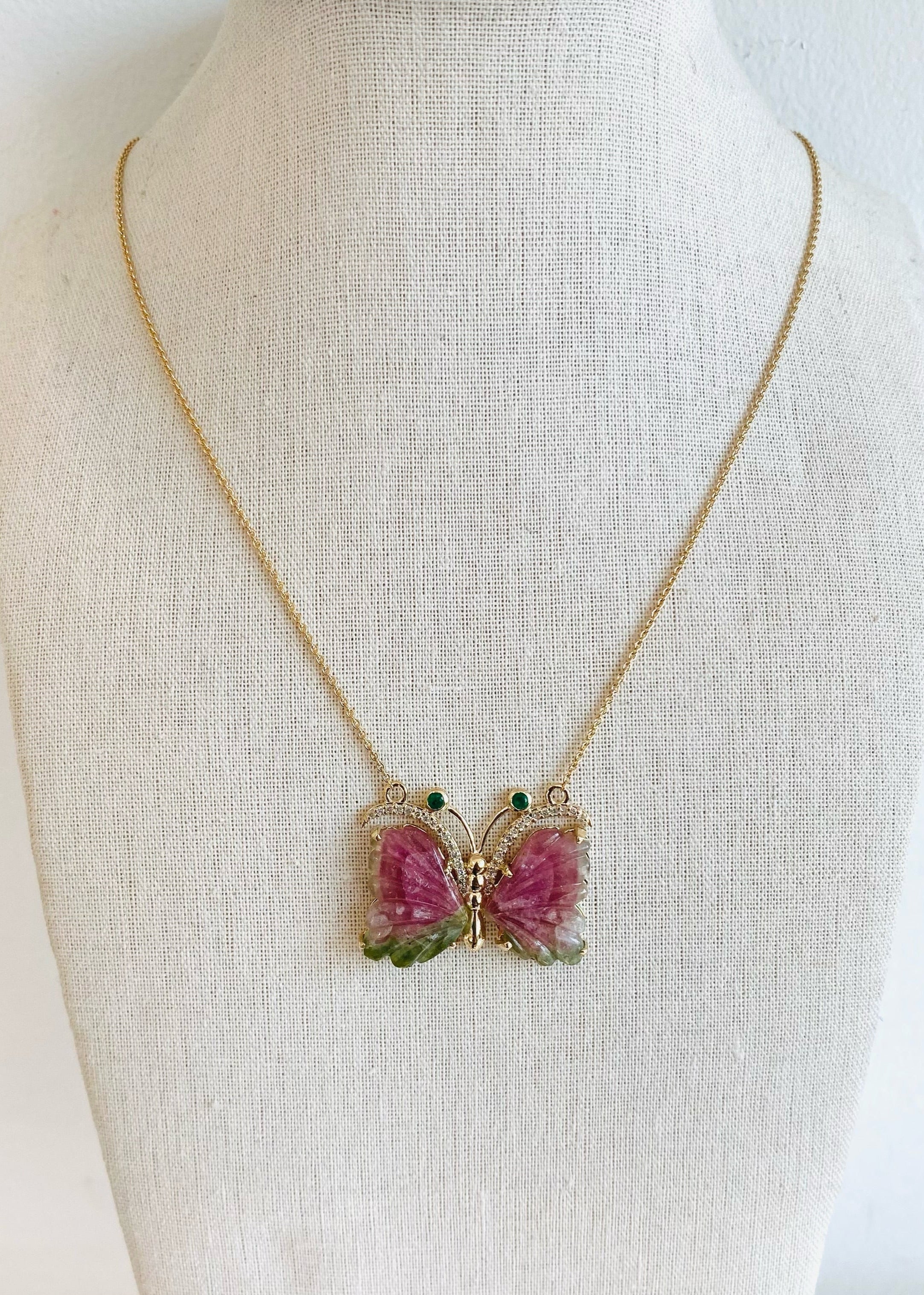 Watermelon Tourmaline Butterfly Necklace