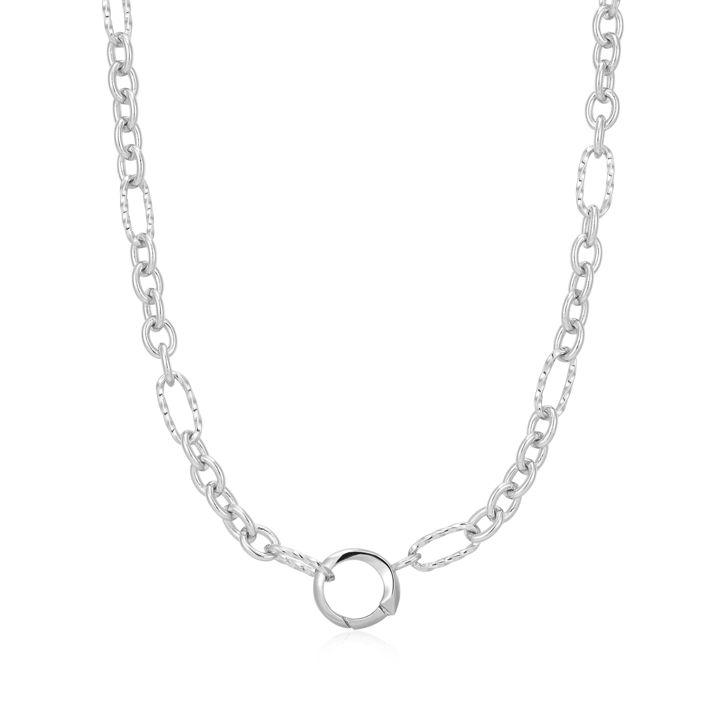 Silver Mixed Link Charm Chain Connector Necklace