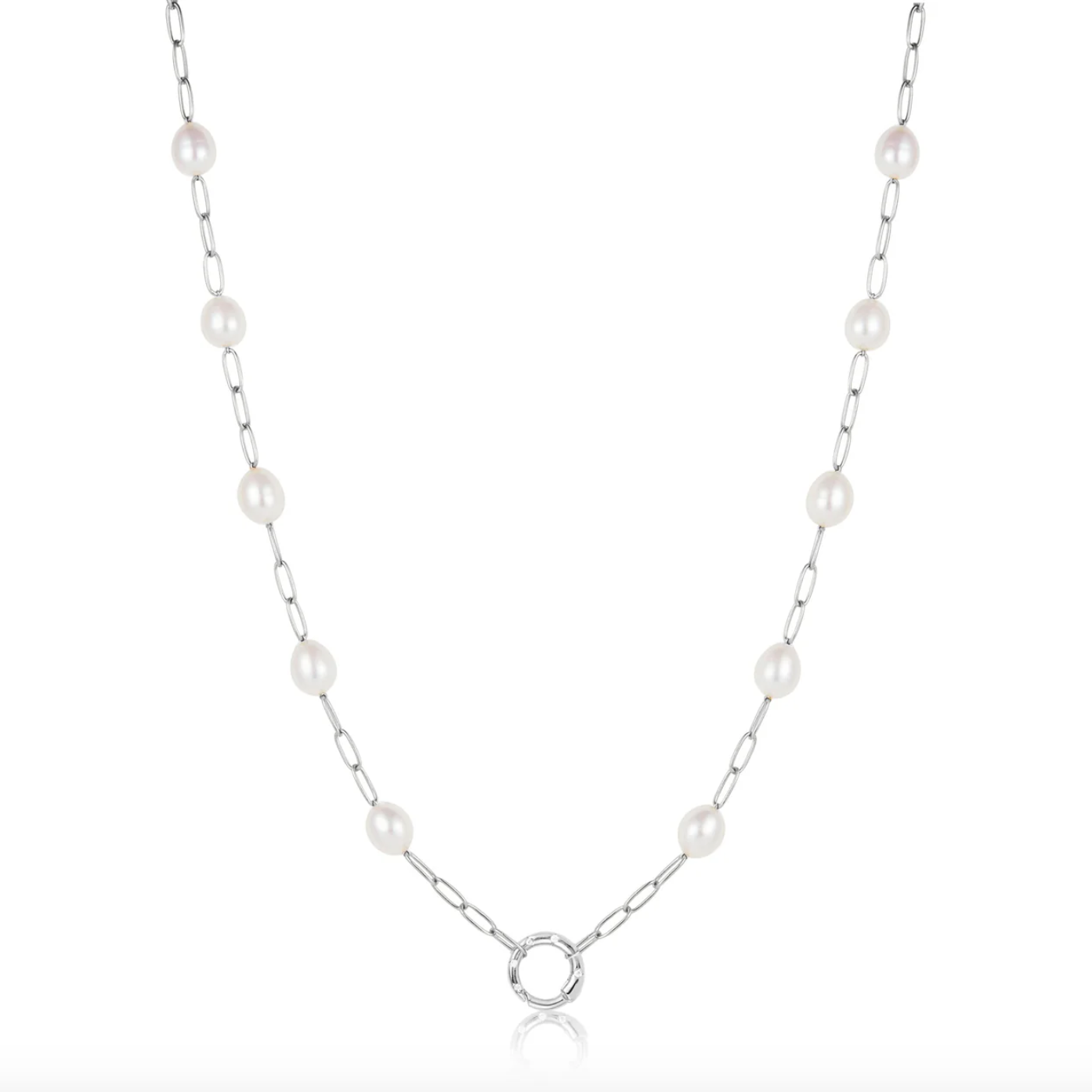 Silver Pearl Chain Charm Connector Necklace